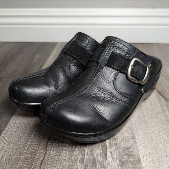Born Black leather & suede strap buckle mule clogs womens 7 - Picture 4 of 7